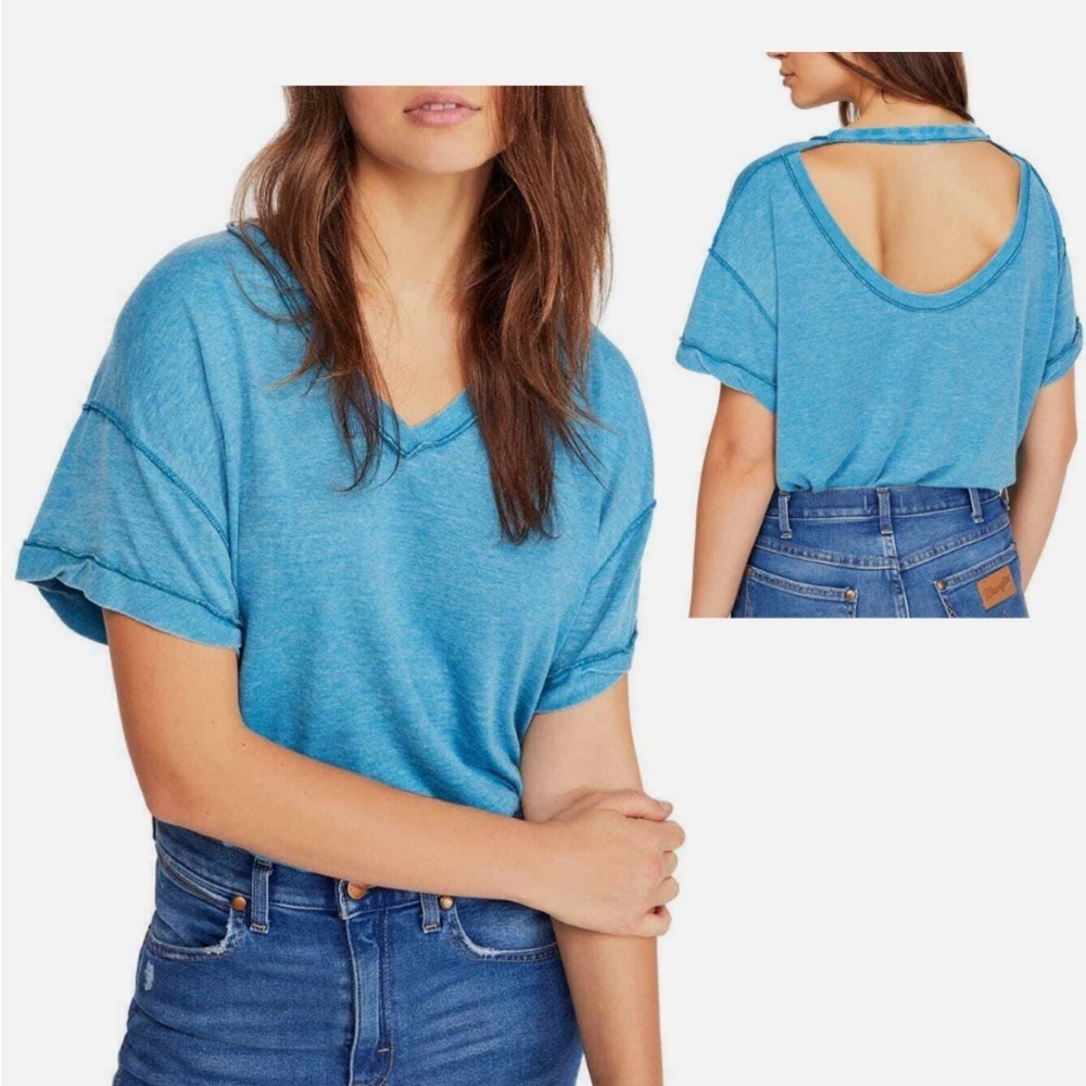 We The Free Sky Blue Short Sleeve Tee open back over sized